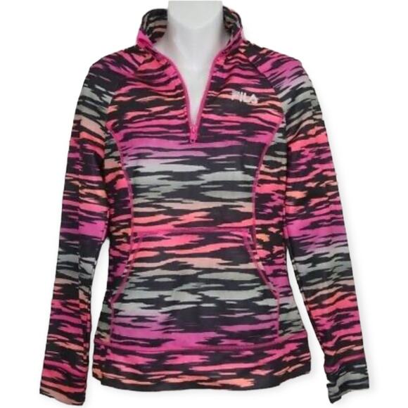 Fila Sport Performance Quarter Zip Multicolor Pink Orange Black Zebra Medium - Picture 2 of 6